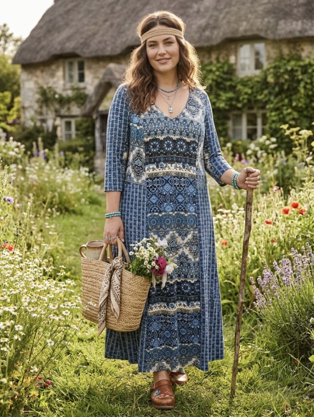 Ulla Popken Womens Maxi Dress‎ Floral Boho Bohemian Lagenlook Plus Size 20 22